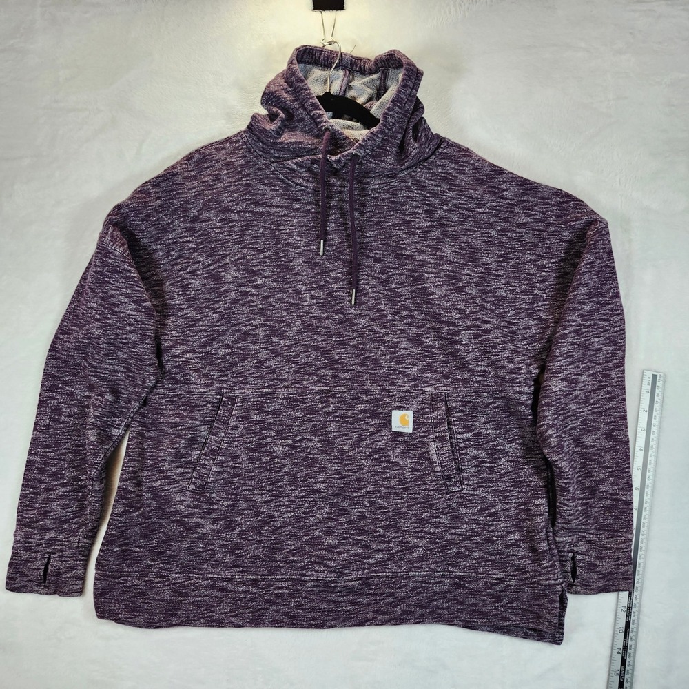 Carhartt Relaxed Fit Purple Speckled Cowl Neck Pullover Hoodie Sweatshir L 12 14